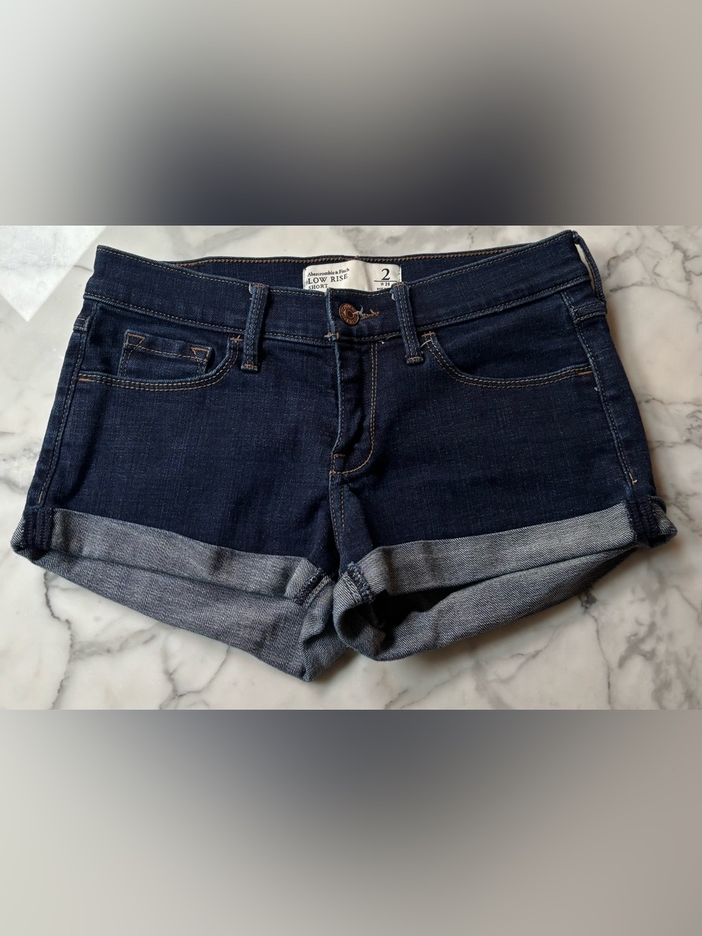 Abercrombie & Fitch Dark Blue Low Rise Denim Roll-Cuff Shorts